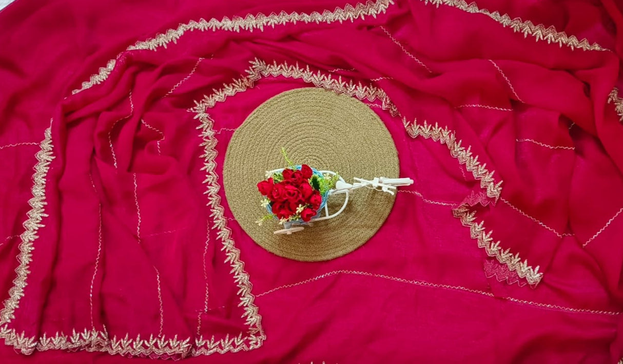 Rani Pink color cut work Jimmy-cho saree