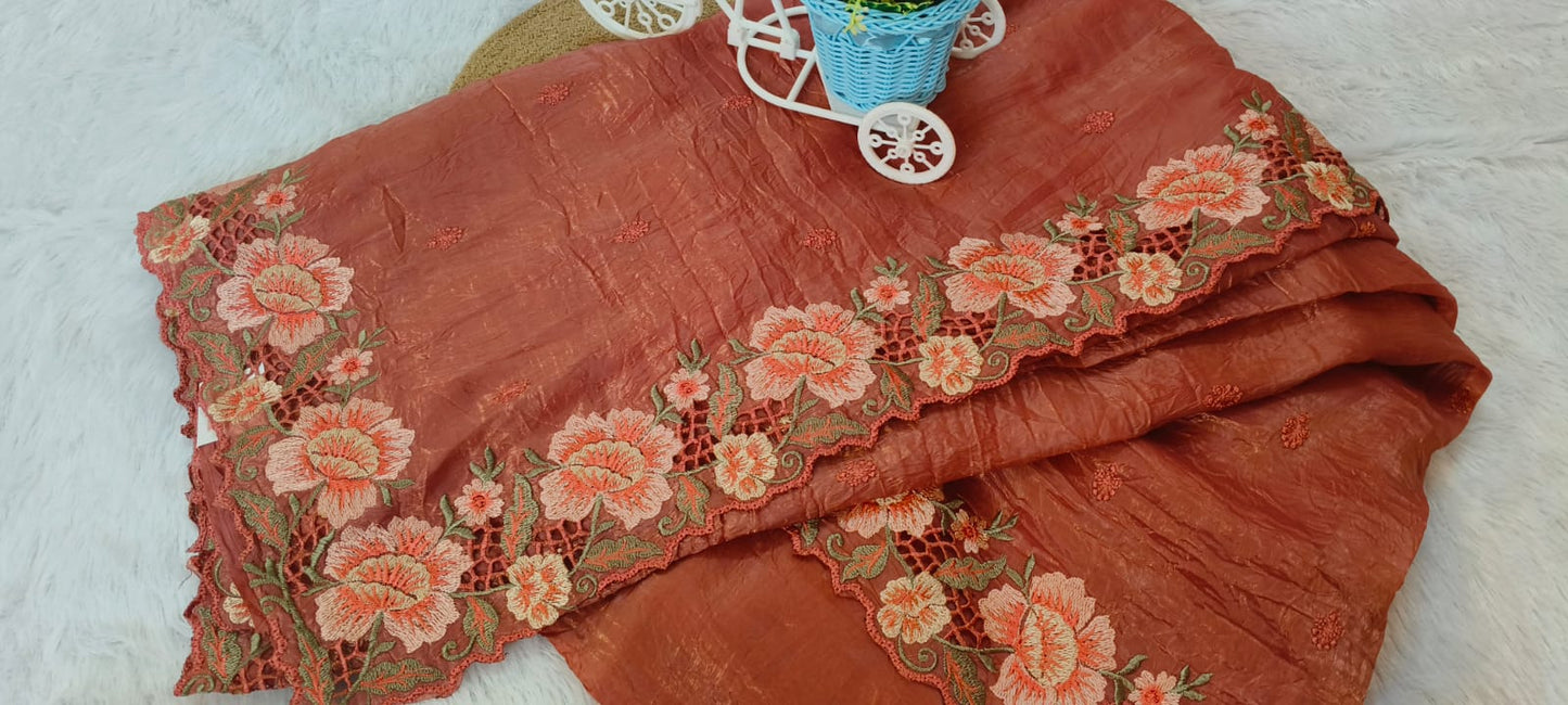 Embroidery Work Crush tussar Saree
