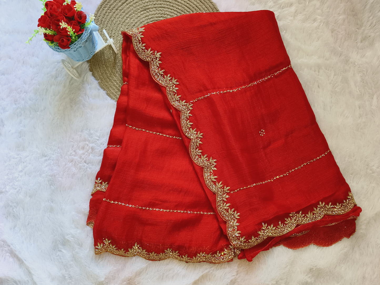Red Heavy work Jimmy Cho saree