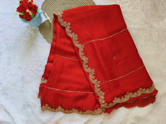 Red Heavy work Jimmy Cho saree