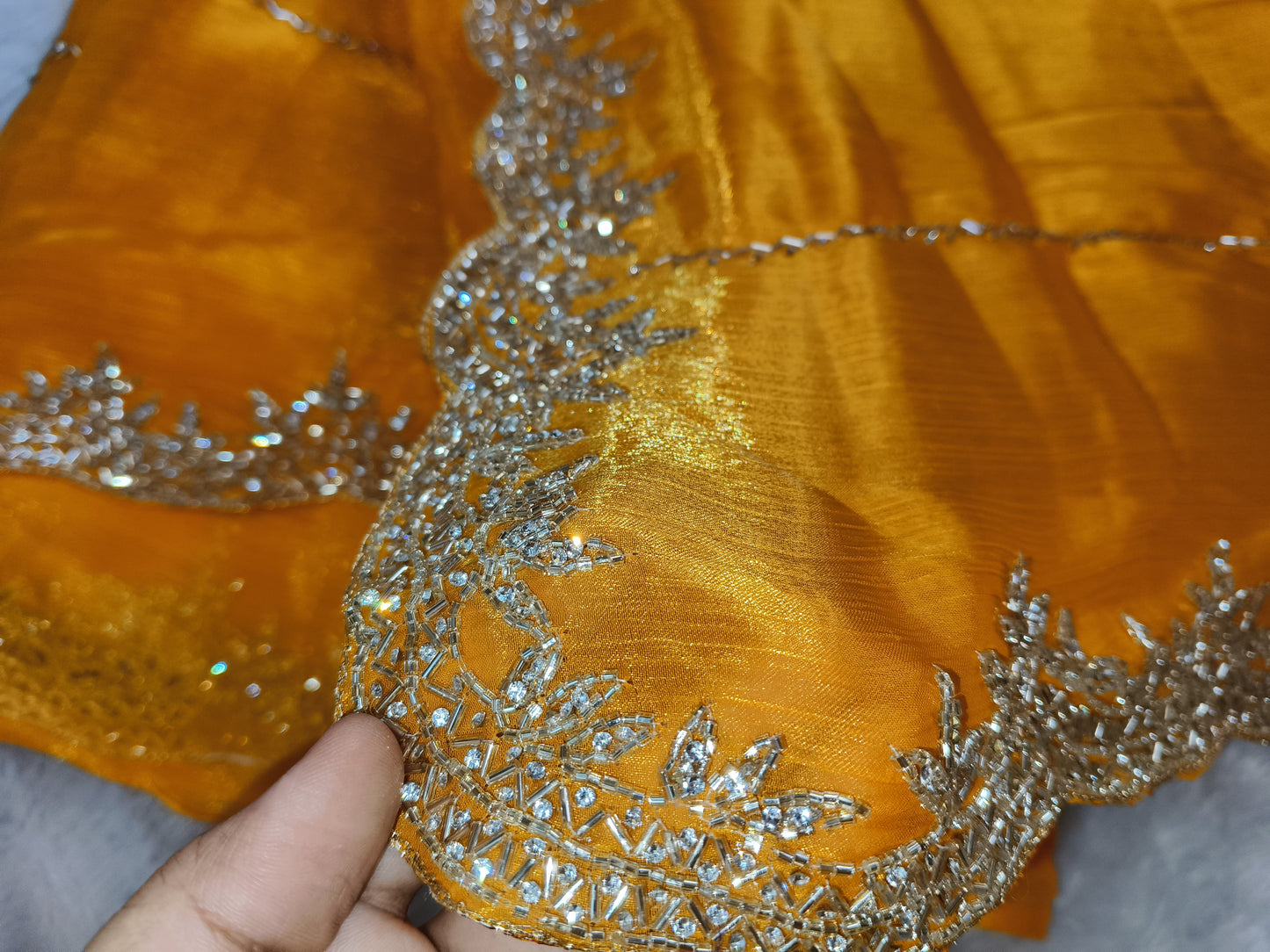 Mustard Yellow Heavy work Jimmy Cho saree