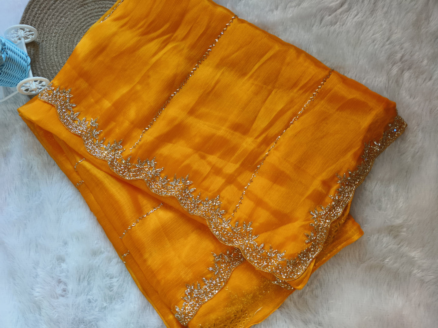 Mustard Yellow Heavy work Jimmy Cho saree