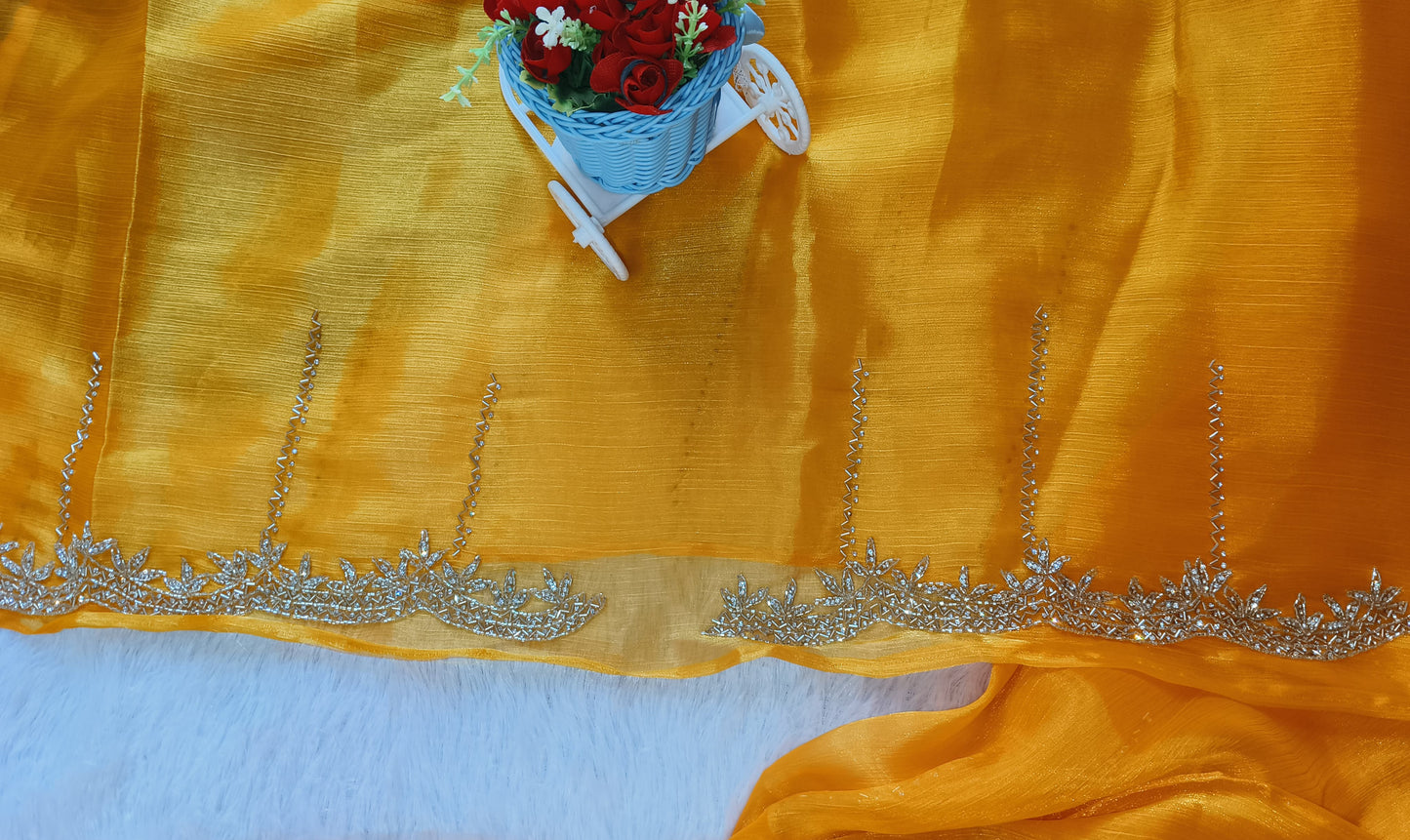 Mustard Yellow Heavy work Jimmy Cho saree