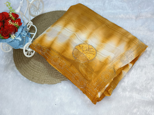 Embroidery Yellow Georgette saree