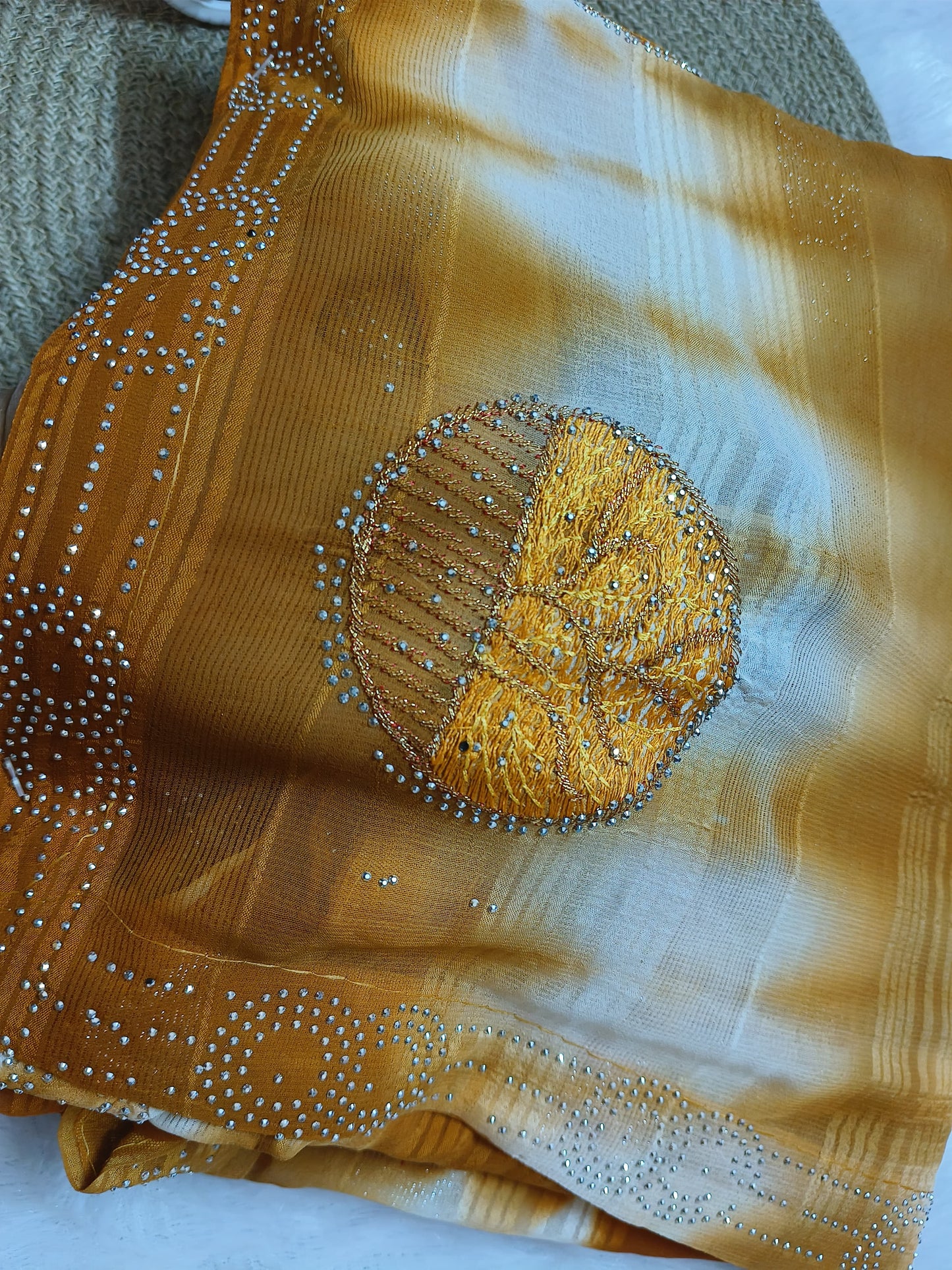 Embroidery Yellow Georgette saree