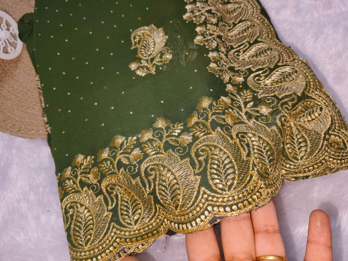 Zari Embroidery Bottle Green Georgette Saree