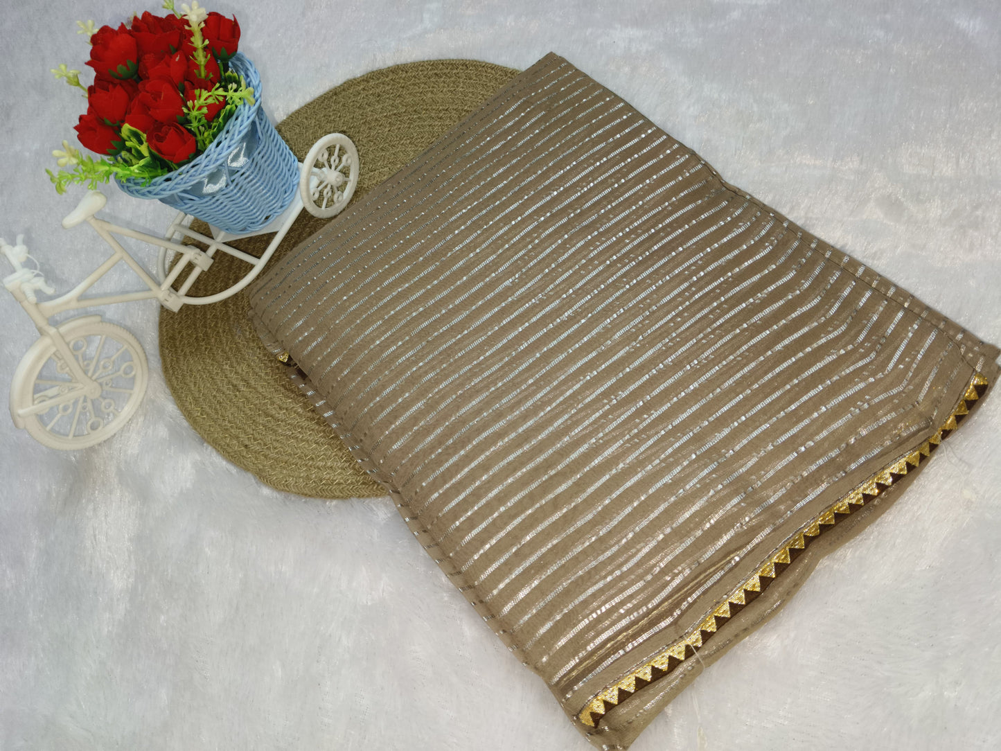 Brown Zari Woven Georgette Saree