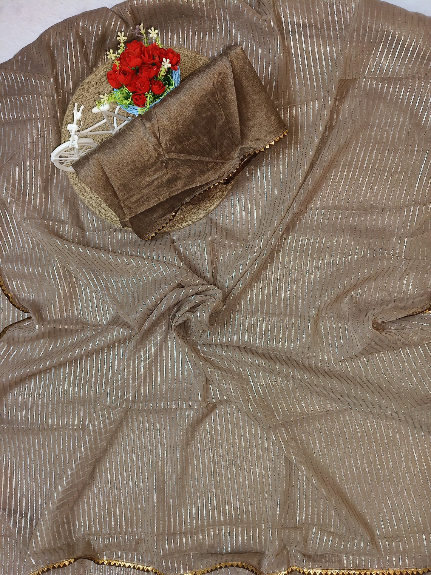 Brown Zari Woven Georgette Saree