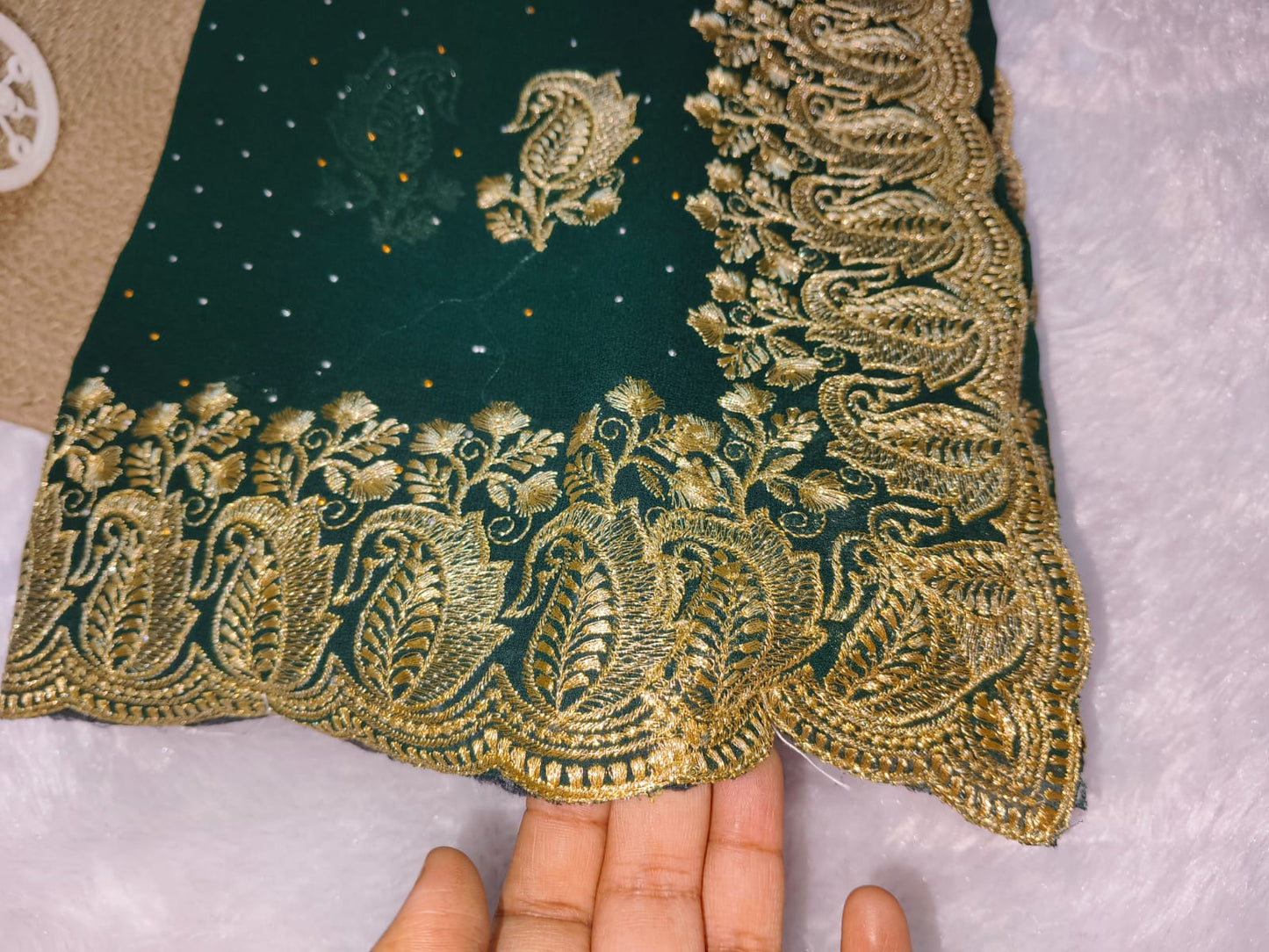 Zari Embroidery Dark Green Georgette Saree