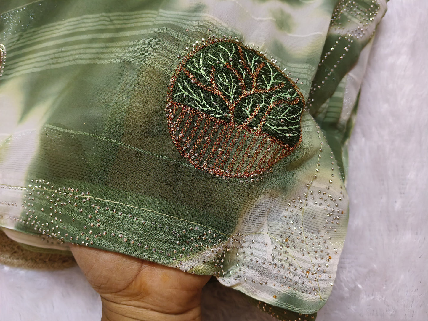 Embroidery Green Georgette saree