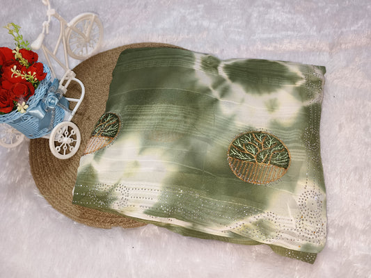 Embroidery Green Georgette saree