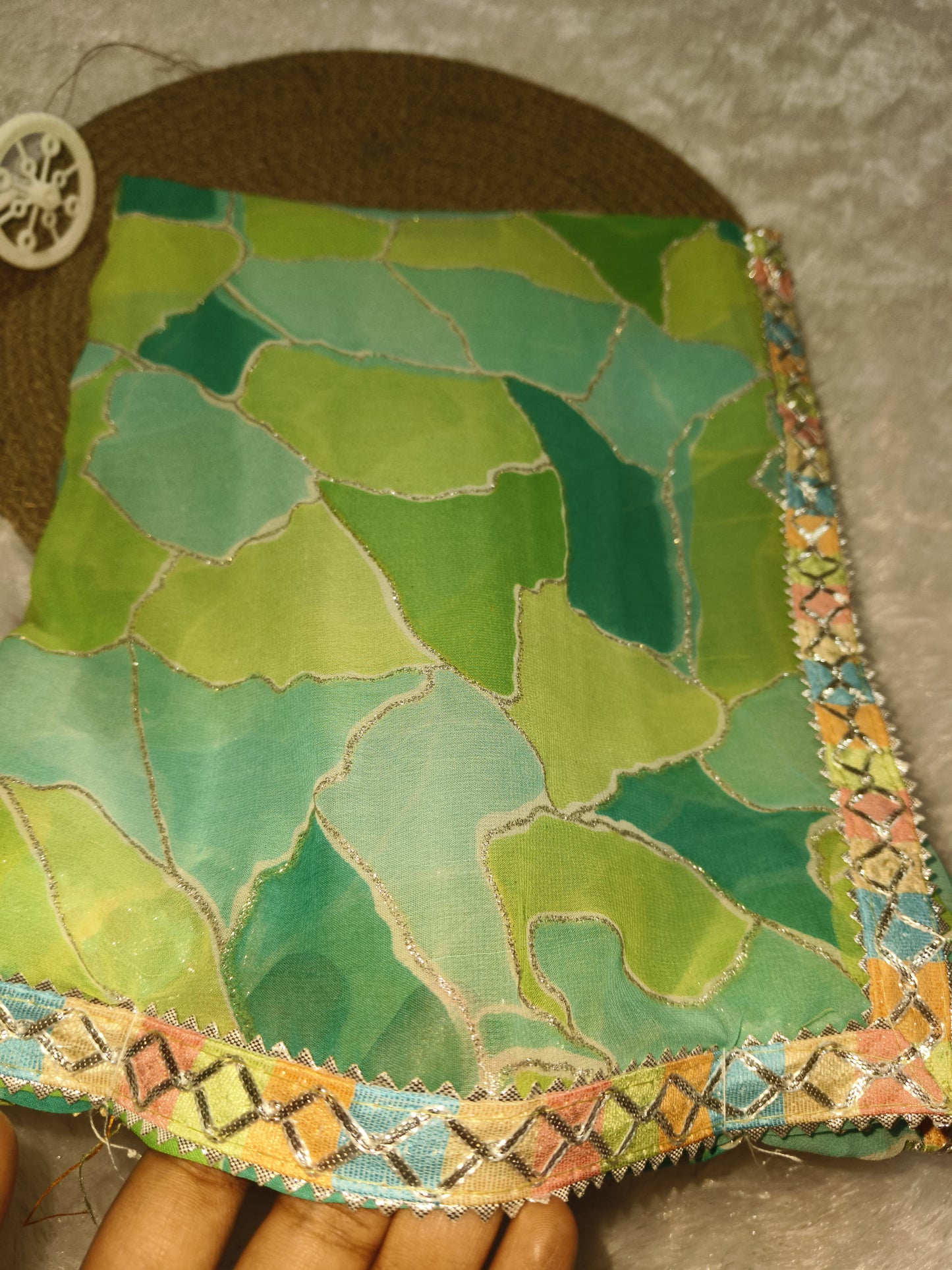 Stylum Color block Glitter Printed Saree