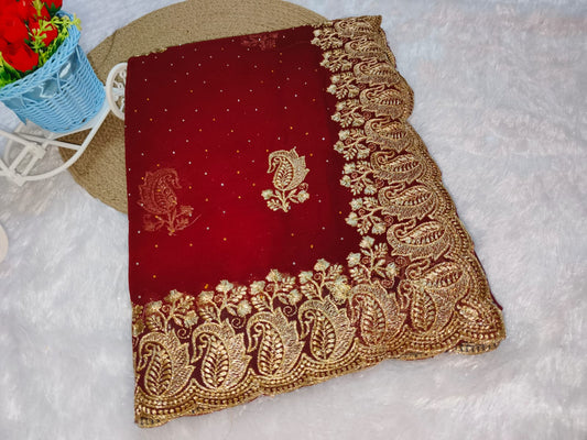 Zari Embroidery Maroon Georgette Saree