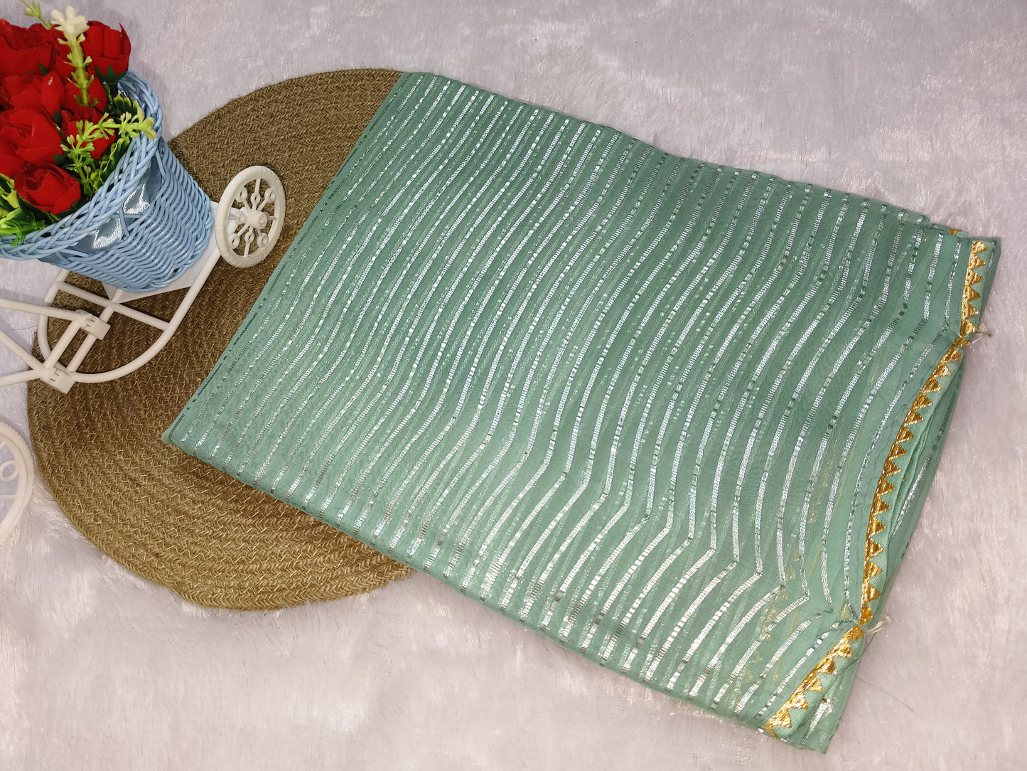 Mint Green Zari Woven Georgette Saree