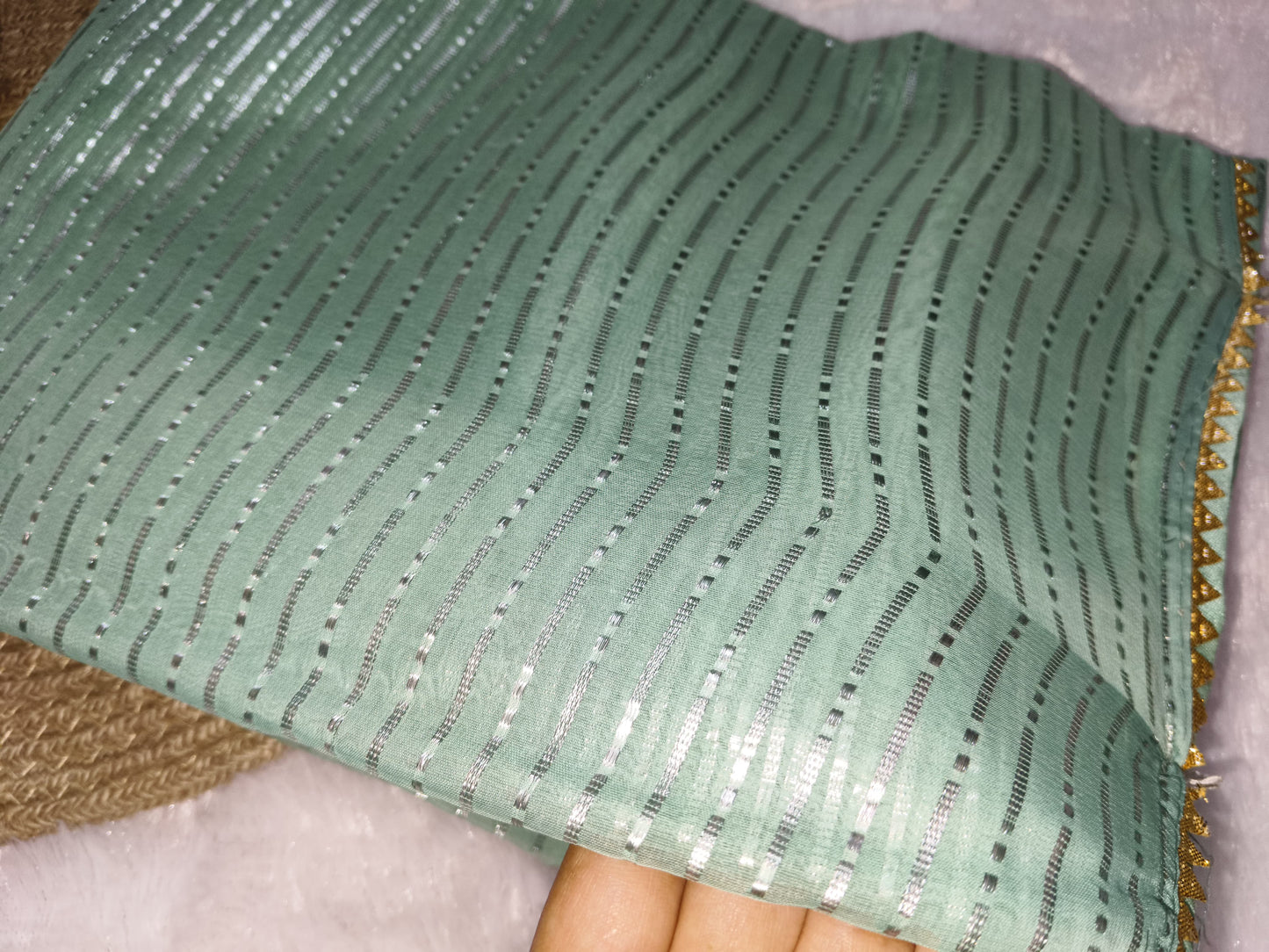 Mint Green Zari Woven Georgette Saree