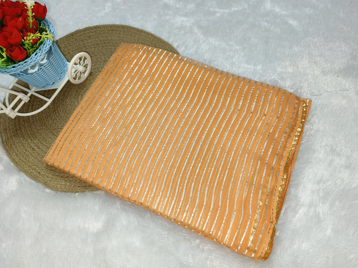 Orange Zari Woven Georgette Saree