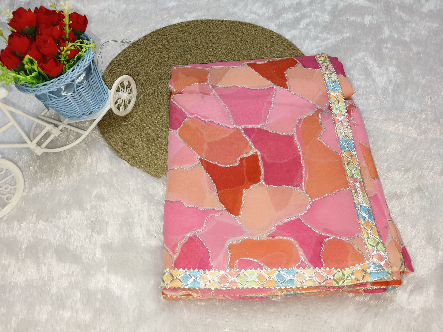 Stylum Color block Glitter Printed Saree