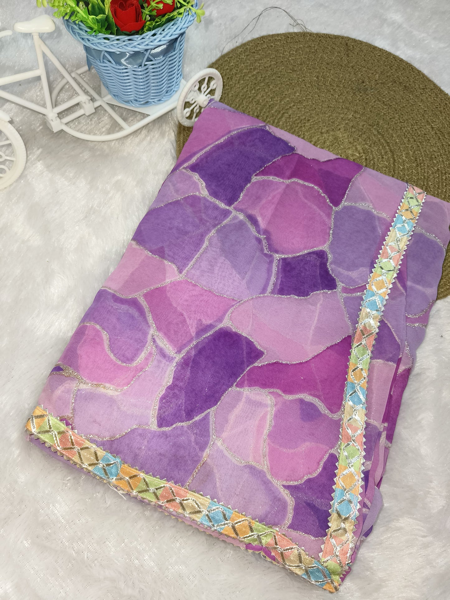 Stylum Color block Glitter Printed Saree