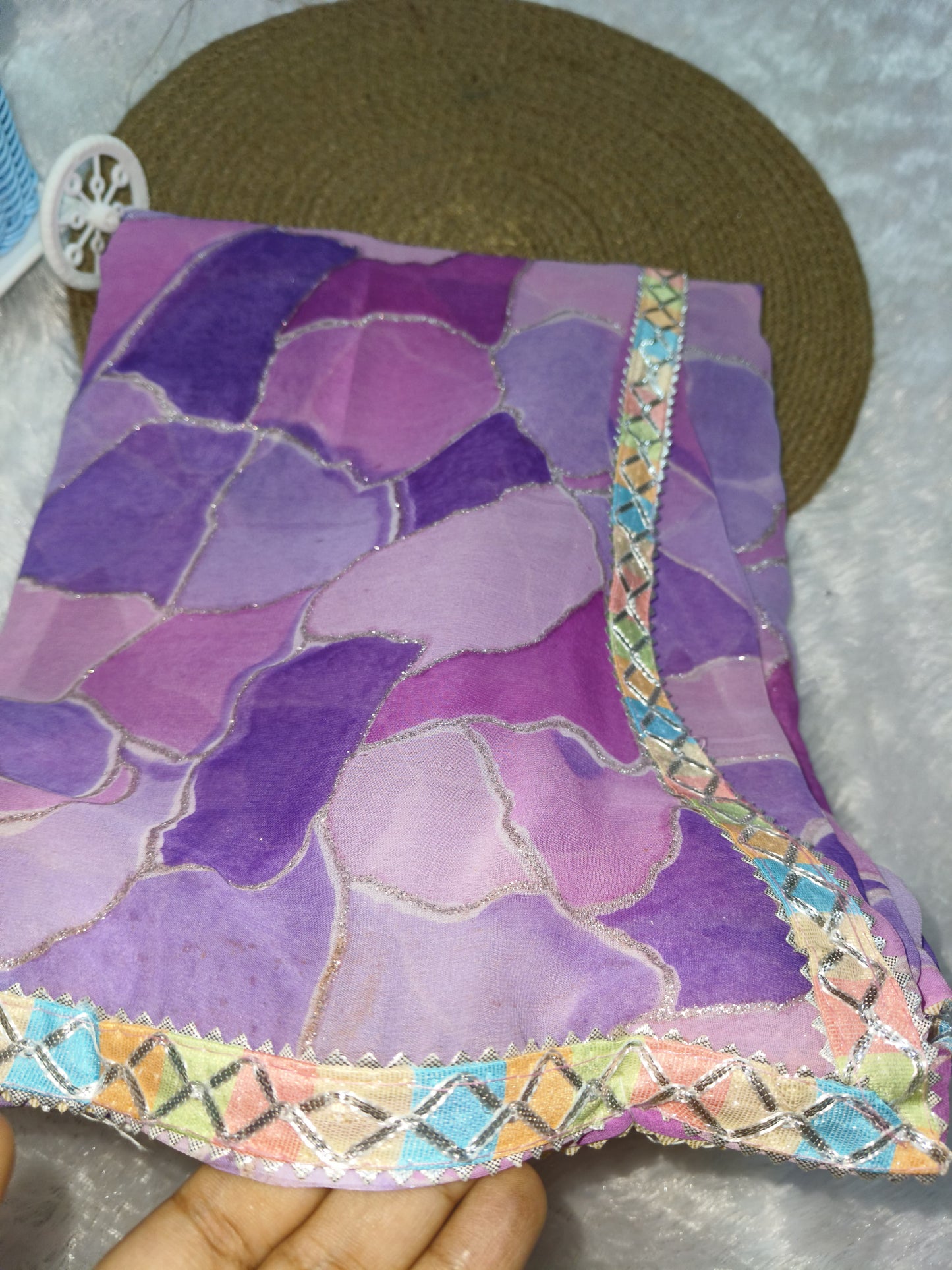 Stylum Color block Glitter Printed Saree