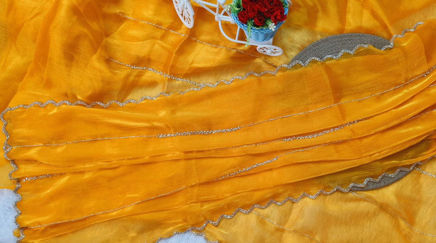 Yellow colour cut work Jimmy-cho saree
