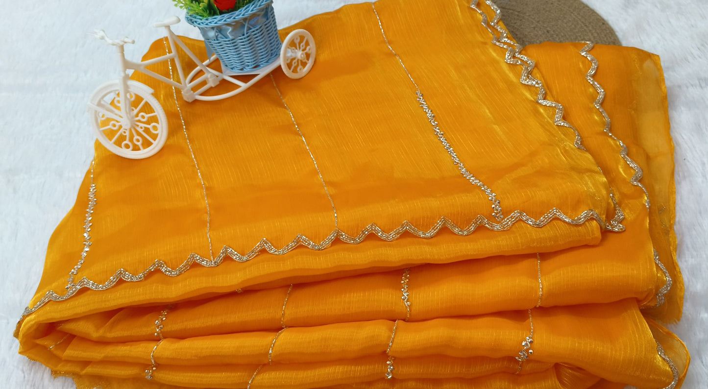 Yellow colour cut work Jimmy-cho saree